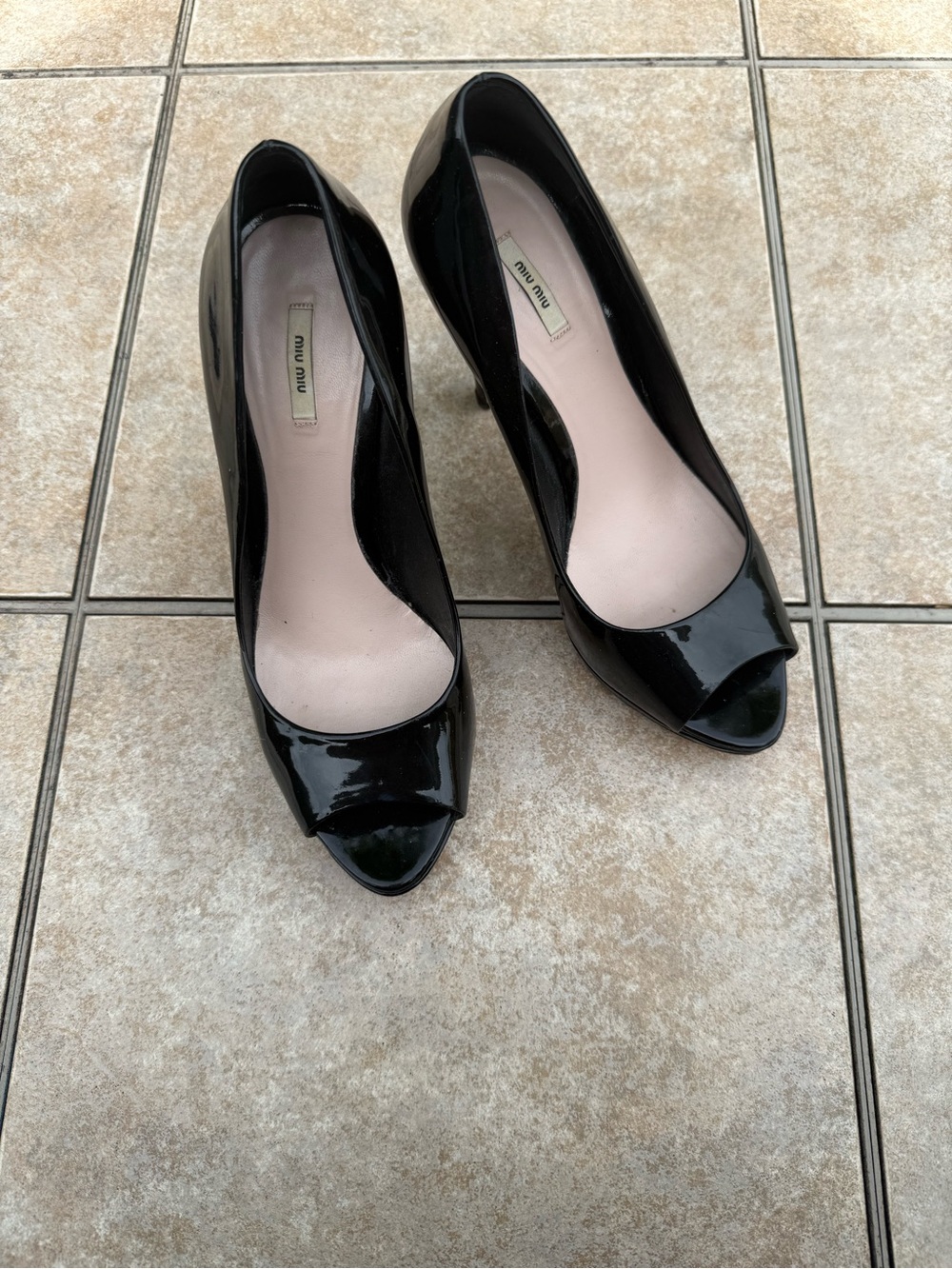 Miu Miu Black Patent Peep-Toe Stiletto Pumps - Picture 8 of 16